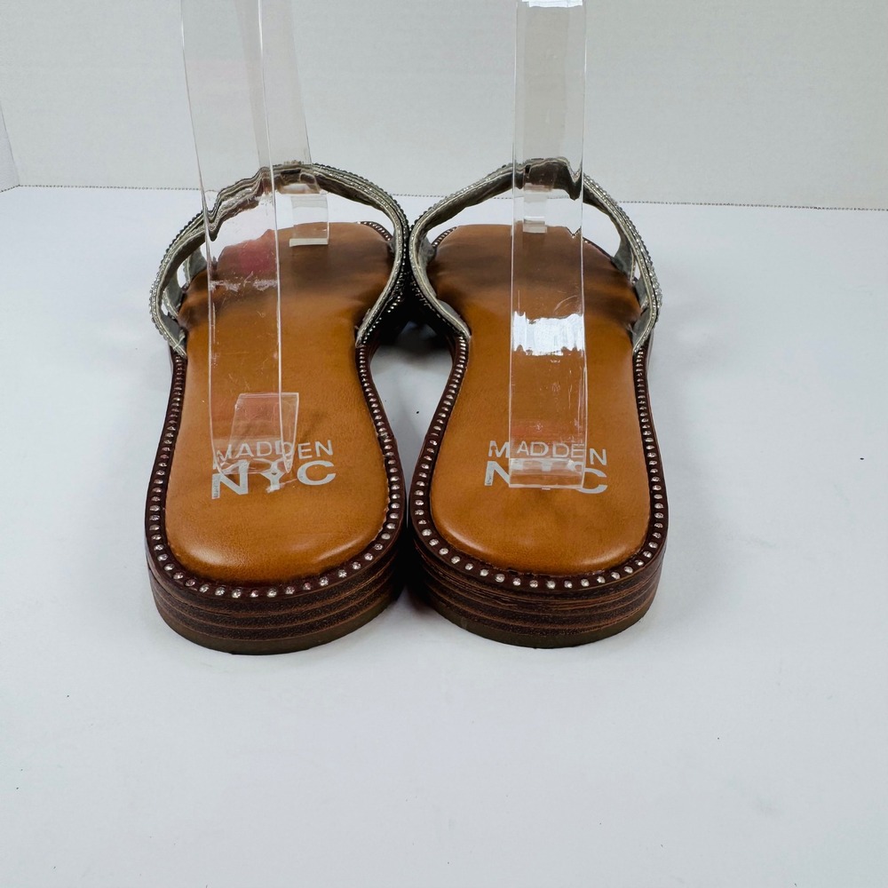 Madden NYC Womens Silver Rhinestone Slide Sandals Square Toe Flat Shoes Size 9 - Picture 4 of 8